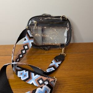 Clear Crossbody Bag with Patterned Strap